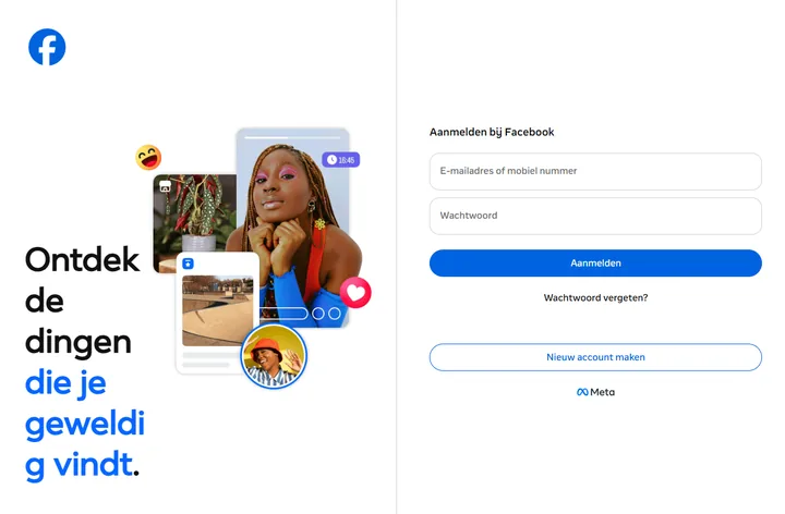De startpagina van Facebook