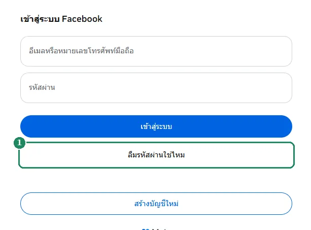 หน้าเข้าสู่ระบบของ Facebook โดยไฮไลต์ลิงก์ลืมรหัสผ่านใช่ไหม