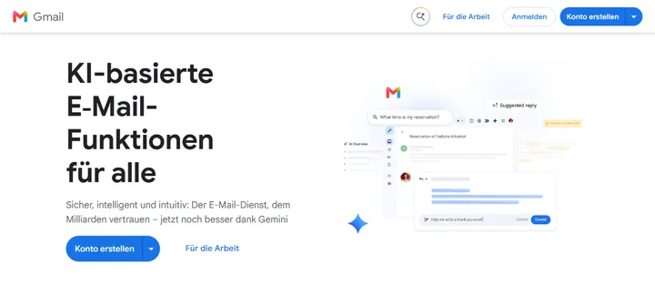 Die Startseite von Gmail