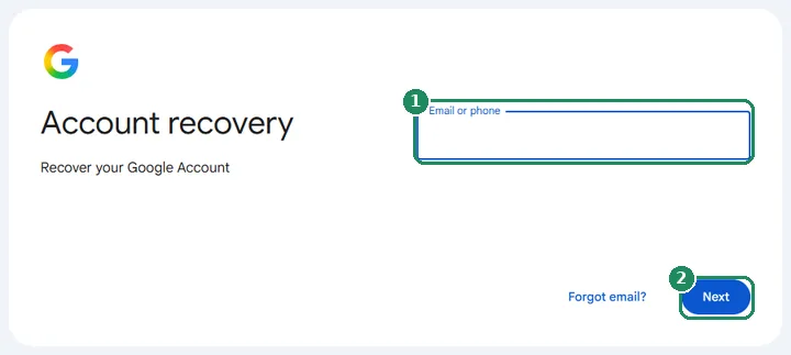 The Google Account recovery page