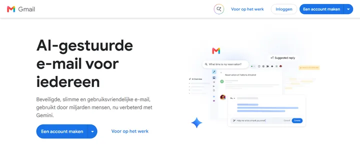 De startpagina van Gmail