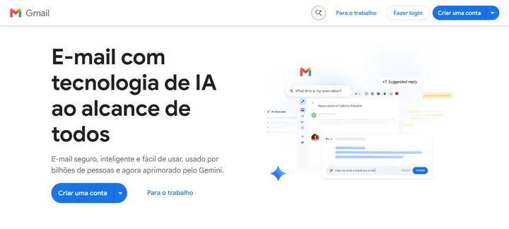 A página inicial do Gmail