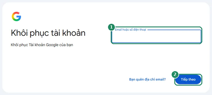 Trang khôi phục Tài khoản Google