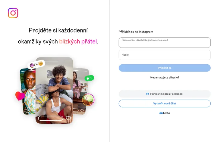 Úvodní stránka Instagramu
