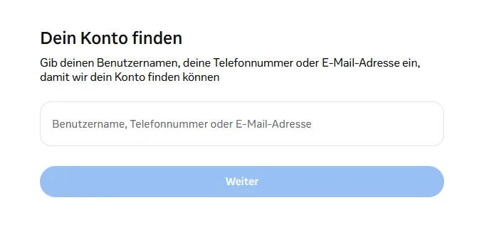 Die Seite instagram.com/hacked mit dem Formular „Dein Konto finden“