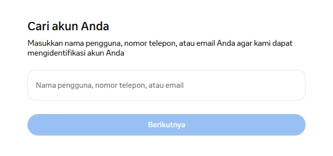 Halaman instagram.com/hacked dengan formulir “Cari akun Anda”