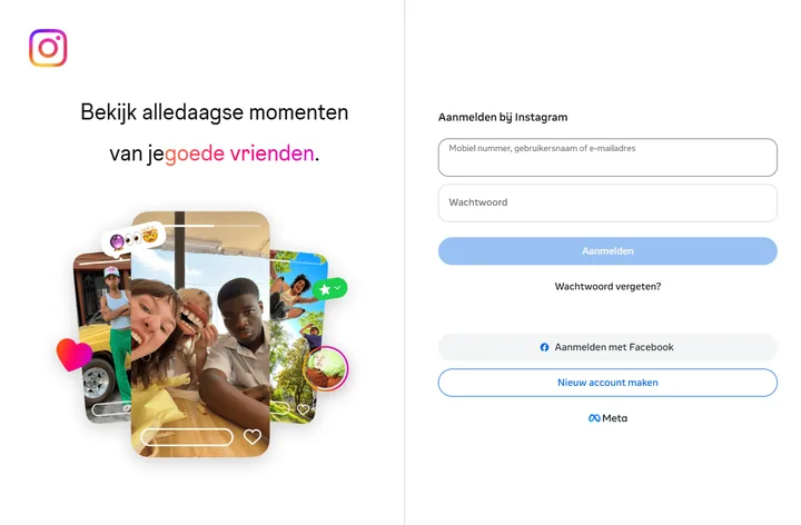 De startpagina van Instagram