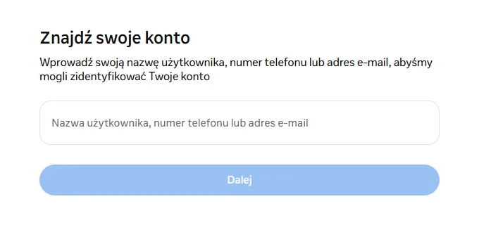 Strona instagram.com/hacked z formularzem Znajdź swoje konto