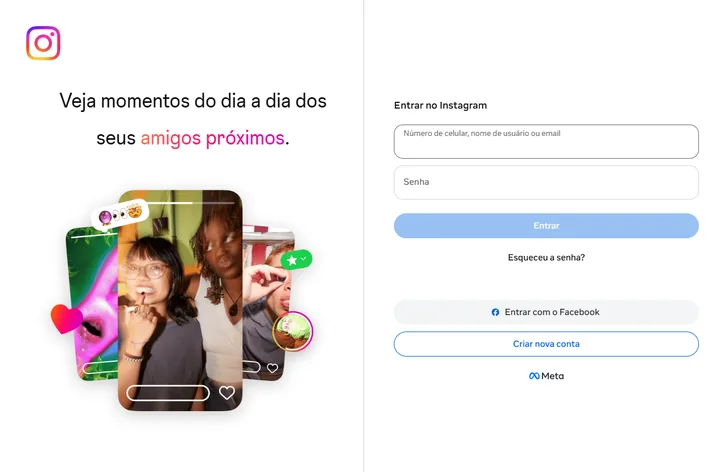 A página inicial do Instagram