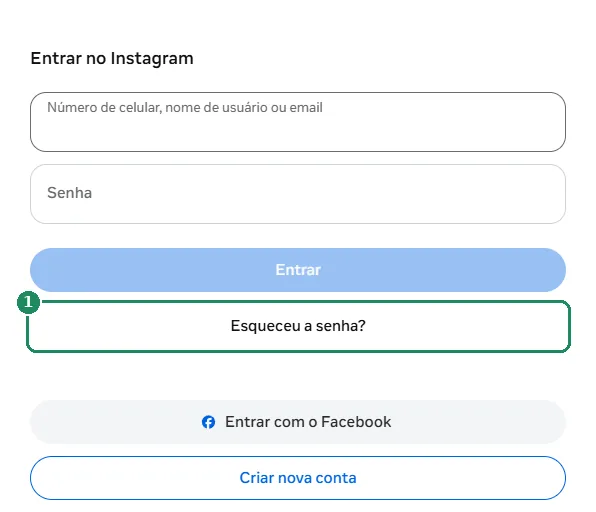 O formulário de login do Instagram, com o link Esqueceu a senha? destacado