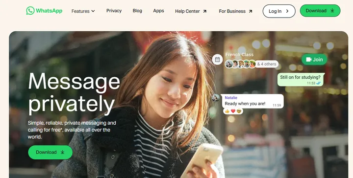 The WhatsApp home page
