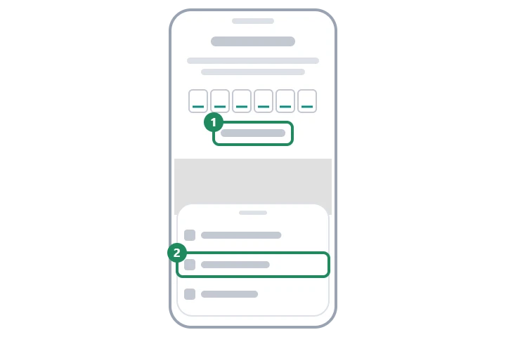 Kodu yeniden isteme ve telefonla arama yöntemi vurgulanmış WhatsApp kod ekranının şeması
