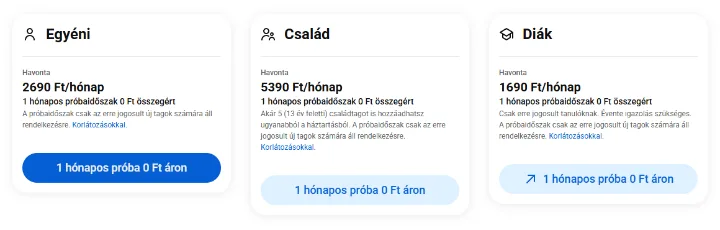 A YouTube Premium oldala az Egyéni, a Család és a Diák csomaggal, valamint a Premium Lite ajánlattal