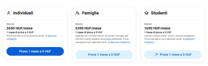 La pagina YouTube Premium con i piani Individuali, Famiglia e Studenti e l'offerta Premium Lite