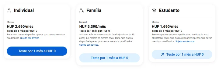 A página do YouTube Premium com os planos Individual, Família e Estudante e a oferta Premium Lite